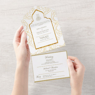 Invitation Tout En Un Le MARIAGE Islamique NIKAH WALLIMAH Gold Ornait