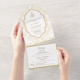 Invitation Tout En Un Le MARIAGE Islamique NIKAH WALLIMAH Gold Ornait
