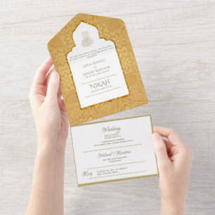 Invitation Tout En Un Le MARIAGE Islamique NIKAH WALLIMAH Gold Ornait