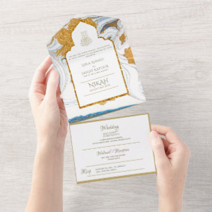 Invitation Tout En Un LeahG Blue Islam Mariage invite Nikah