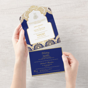 Invitation Tout En Un LeahG Marine Bleu Or islamique Mariage musulman Ni