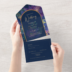 Invitation Tout En Un LeahG Marine Purple Gold JEWEL TONES Mariage INVIT