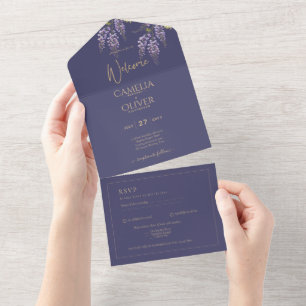 Invitation Tout En Un LeahG Purple Gold WISTERIA Floral Wedal INVITE