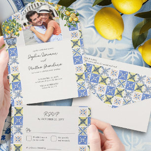 Invitation Tout En Un Lemon Grove Rustic Méditerranéen Mariage et RSVP