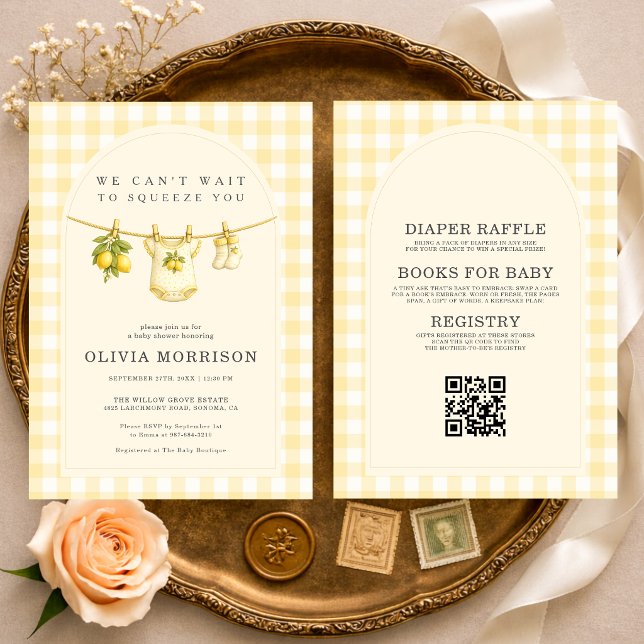 Invitation Tout en Un Lemon Squeeze Gingham Baby Shower (Créateur téléchargé)