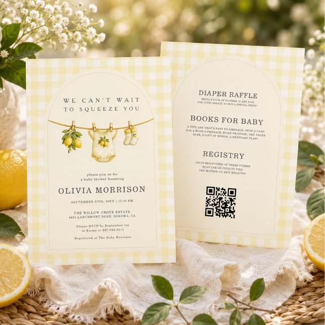 Invitation Tout en Un Lemon Squeeze Gingham Baby Shower (Créateur téléchargé)