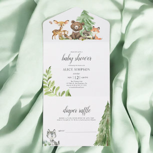 Invitation Tout En Un Les animaux de forêt de bois Baby shower rustique