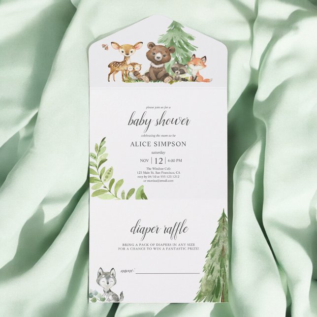 Invitation Tout En Un Les animaux de forêt de bois Baby shower rustique (Créateur téléchargé)