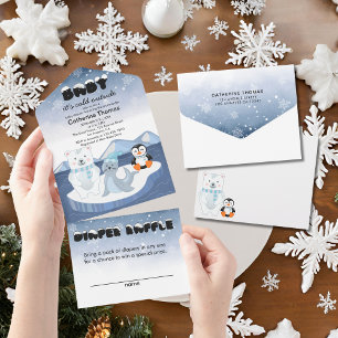 Invitation Tout En Un Les animaux de l'Arctique Baby shower d'hiver Wond