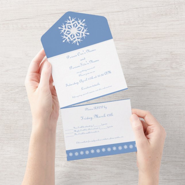 Invitation Tout En Un Les flocons d'hiver en Périwinkle (Déchirure)