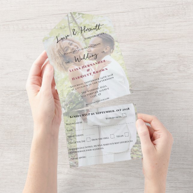 Invitation Tout En Un Lesbian Wedding Photo (Déchirure)