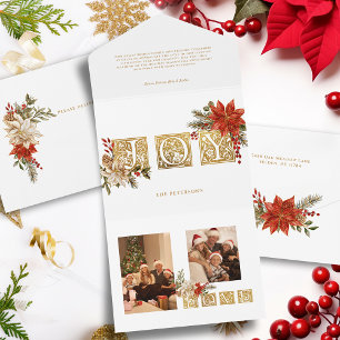 Invitation Tout En Un Lettres de bloc Joy Illuminé Or avec Poinsettias