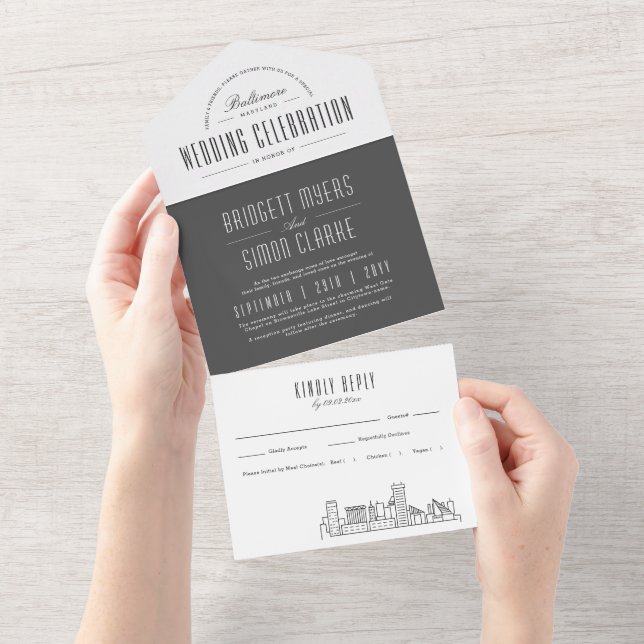Invitation Tout En Un Ligne Skyline Baltimore Deco | Mariage (Déchirure)