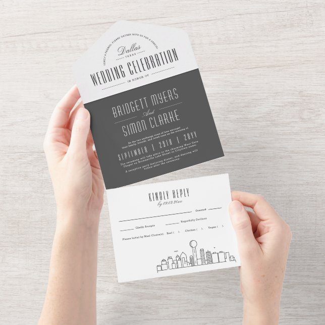 Invitation Tout En Un Ligne Skyline Dallas Deco | MARIAGE (Déchirure)