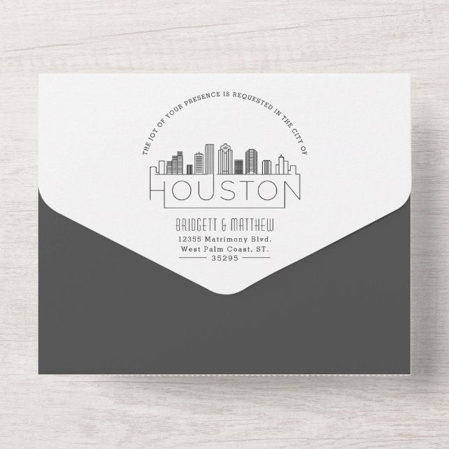 Invitation Tout En Un Ligne Skyline Houston Deco | MARIAGE (Verso)