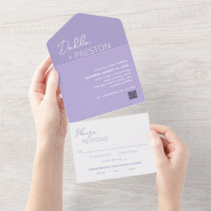 Invitation Tout En Un Lilac QR Code minimum Mariage moderne