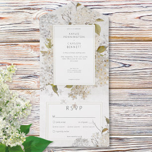 Invitation Tout En Un Lilacs blancs romantiques et rustiques au dîner bl