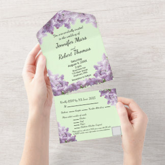 Invitation Tout En Un Lilas et Sauge Clair