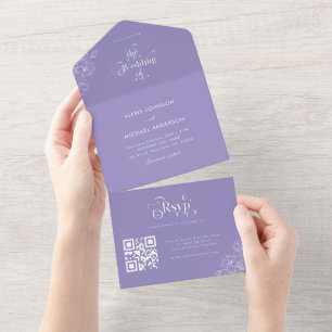 Invitation Tout En Un Lilas Lavande Typographie Moderne Botanique Violet
