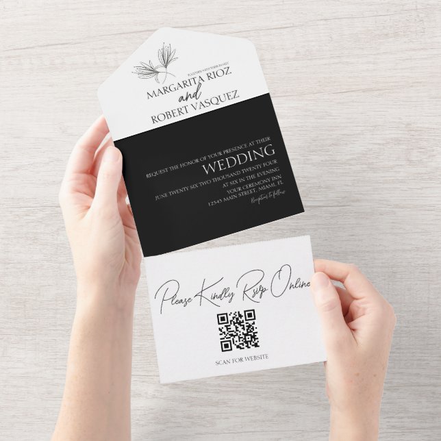 Invitation Tout En Un Lily Floral Mariage de script (Déchirure)