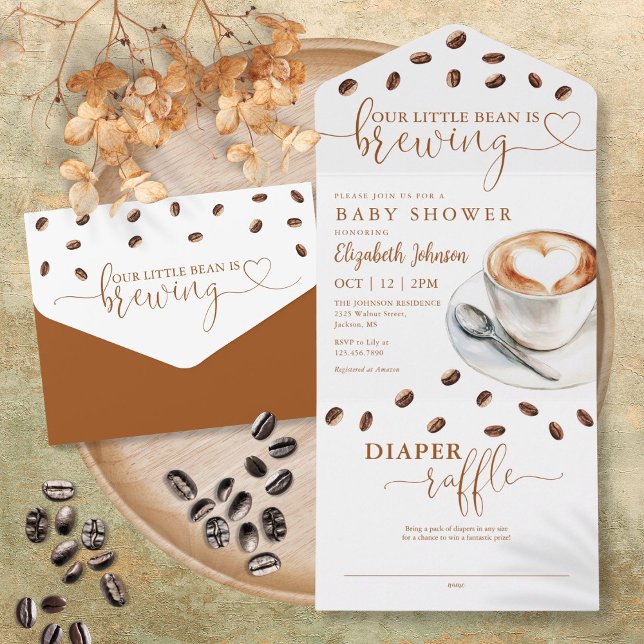 Invitation Tout En Un Little Bean Brewing Coffee Baby Shower (Little Bean Brewing Coffee Baby Shower All In One Invitation)