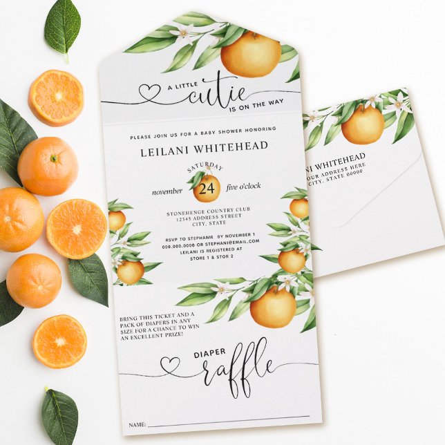 Invitation Tout En Un Little Cutie en chemin Baby shower (Join us in showering love on a Little Cutie - come celebrate with games, gifts, and good company!)