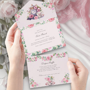 Invitation Tout En Un Livres de Fête de Thé Vintage pour Baby Shower et 