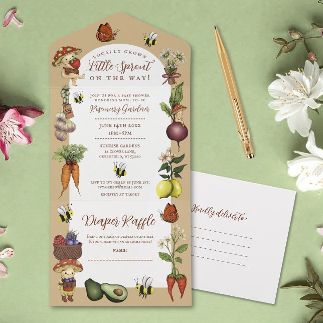 Invitation Tout En Un Locally Grown Little Sprout Baby Shower and Raffle (Créateur téléchargé)
