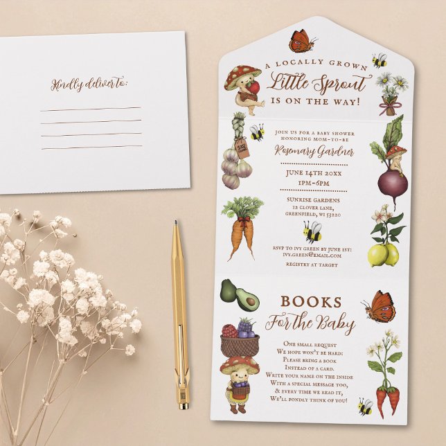 Invitation Tout En Un Locally Grown Little Sprout Summer Baby Shower  (Créateur téléchargé)