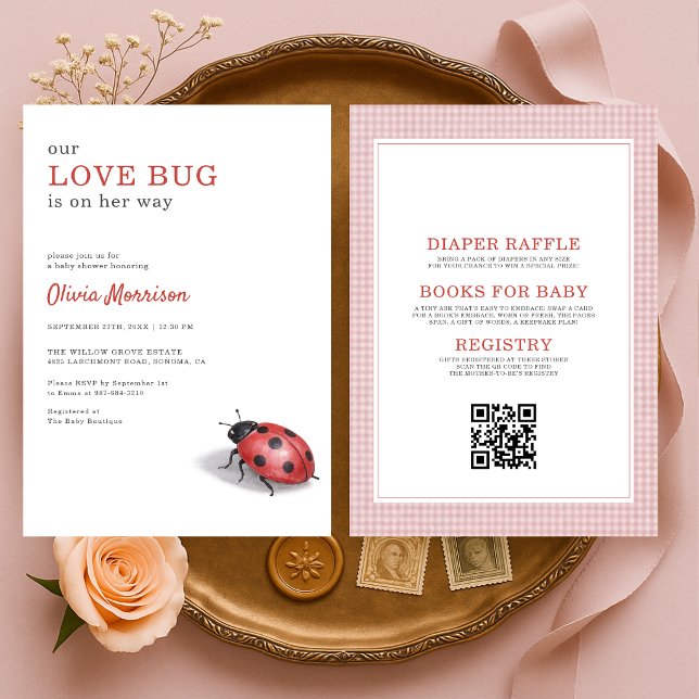 Invitation Tout en Un Love Bug Ladybug Baby Shower (Créateur téléchargé)