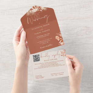 Invitation Tout En Un Lumières à cordes florales rustiques Code QR Maria