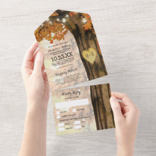 Invitation Tout En Un Lumières d'arbre rustique d'automne de mariage