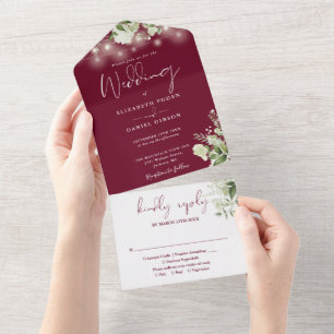 Invitation Tout En Un Lumières de Bourgogne Guirlande Monogramme Mariage