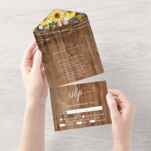 Invitation Tout En Un Lumières de Chaîne de Tournesol Rustique Mariage F