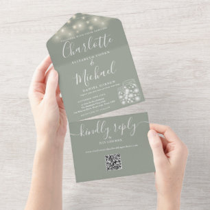 Invitation Tout En Un Lumières de corde de pot de maçon de code QR de sa