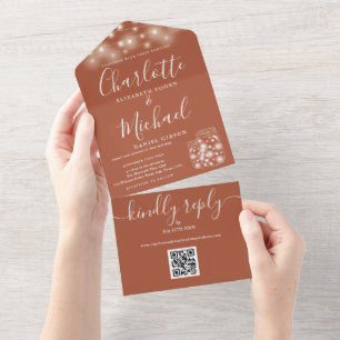 Invitation Tout En Un Lumières de corde de pot de maçon de code QR en te