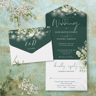 Invitation Tout En Un Lumières de corde émeraude Monogramme de mariage v