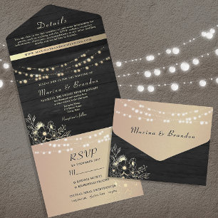 Invitation Tout En Un Lumières Fairy Black et Gold Mariage
