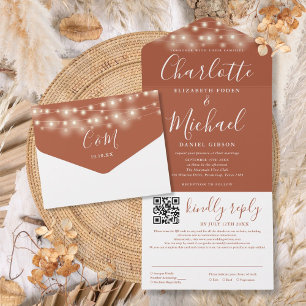 Invitation Tout En Un Lumières Guirlandes Mariage Code QR Écriture Terra