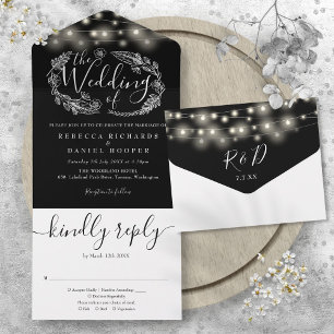 Invitation Tout En Un Lumières Guirlandes Noir Et Blanc Mariage Foliage