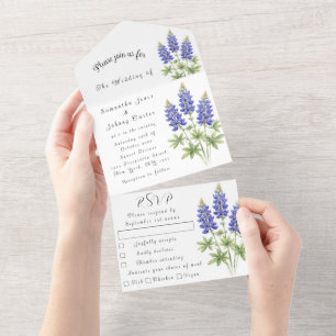 Invitation Tout En Un Lupins Bluebonnets Aquarelle Bleue Mariage Texas