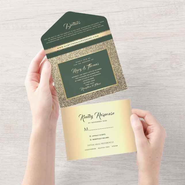 Invitation Tout En Un Luxe Emerald Green Mariage (Déchirure)