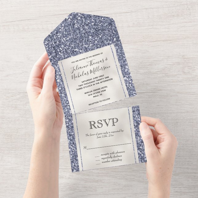 Invitation Tout En Un Luxe Pailleté Violet Perle Blanche    (Déchirure)