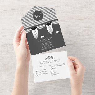 Invitation Tout En Un M. et M. Gray Costume et Cravate Mariage gay