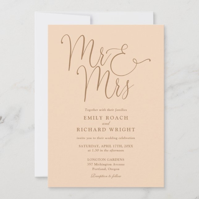 Invitation Tout En Un M. Et Mme Chic Soft Peach Mariage (Devant)