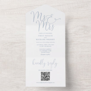 Invitation Tout En Un M. Et Mme Code QR Moderne Dusty Mariage bleu