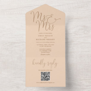 Invitation Tout En Un M. Et Mme Moderne QR Code Mariage Soft Peach
