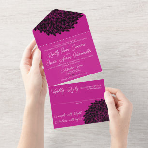 Invitation Tout en Un Magenta et Noir