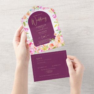 Invitation Tout En Un Magenta Floral Mariage