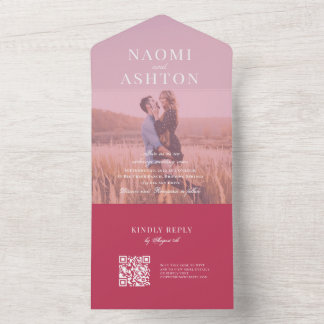 Invitation Tout En Un Magenta | Mariage de superposition brossé
